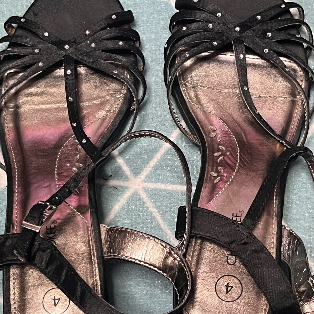 Cherokee Black and Silver Strappy Heels